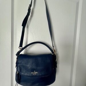Kate Spade New York Royal Blue Pebbled Leather Foldover Handbag or Crossbody